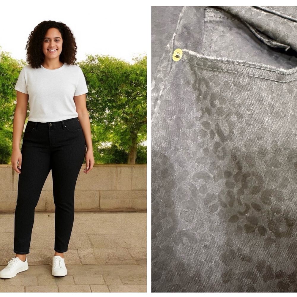 Black Dressbarn jeans with the subtle leopard pattern.